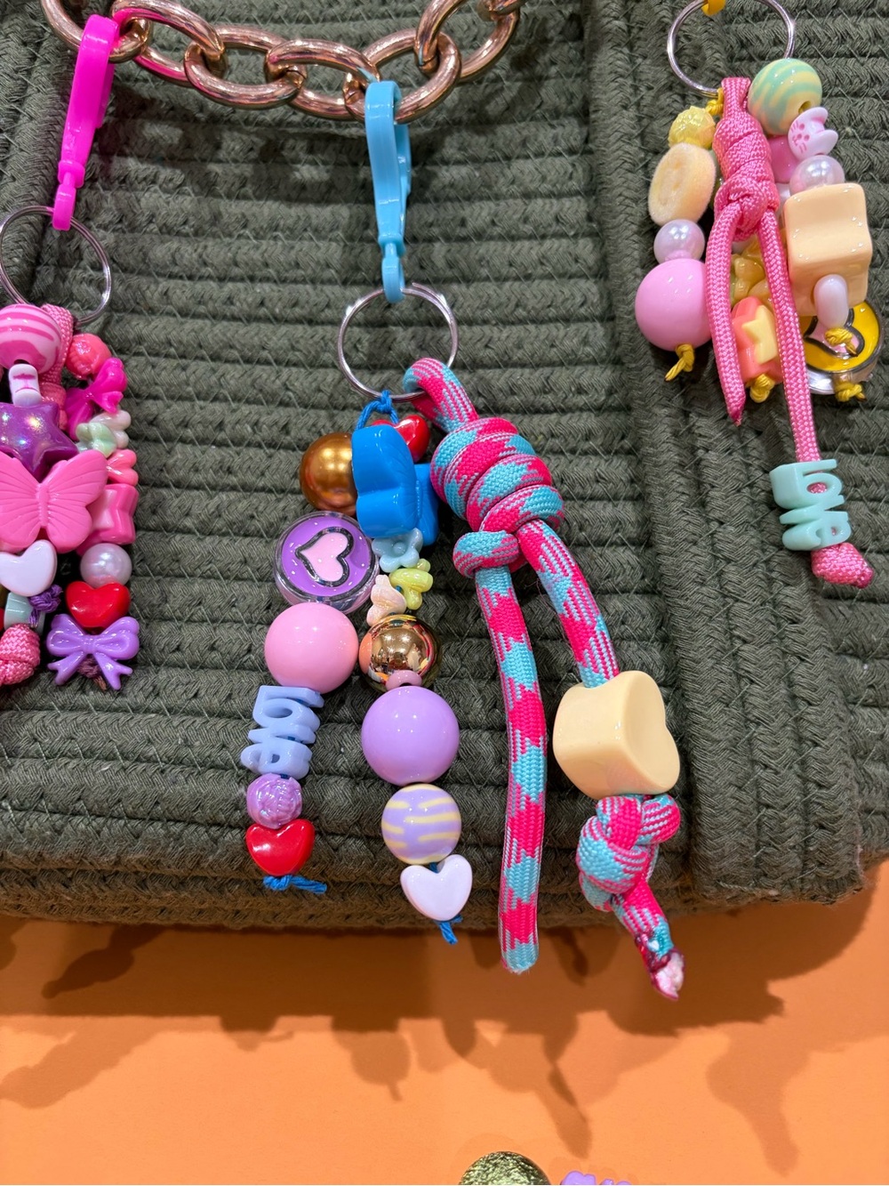 Colorful Beaded Keychain Charm with Heart and Star Accents